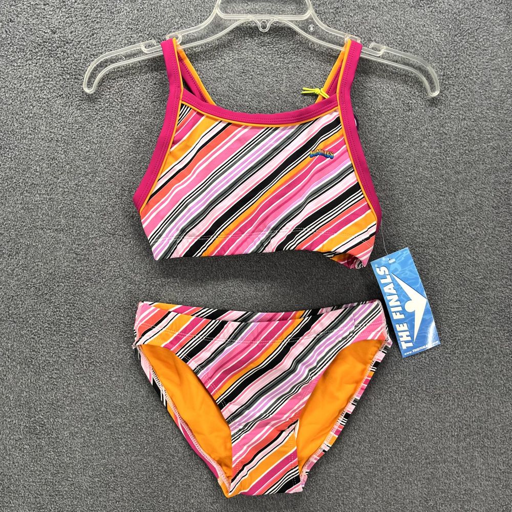 THE FINALS Bikini‎ Set women XXS Pink orange Striped Swimsuit Funkies Swimwear